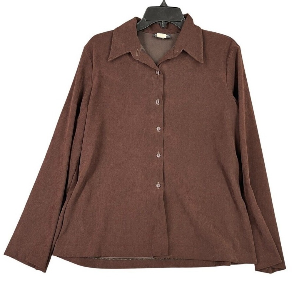 Caribou New York Button Front Shirt Womens M Brown Long Sleeve Stretch Casual